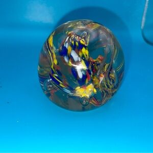 murano small glass paperweight clear w/ multicolor Confetti & controlled Bubble